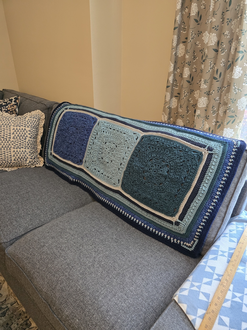 Handmade Crochet Throw Blanket in Blue Tones